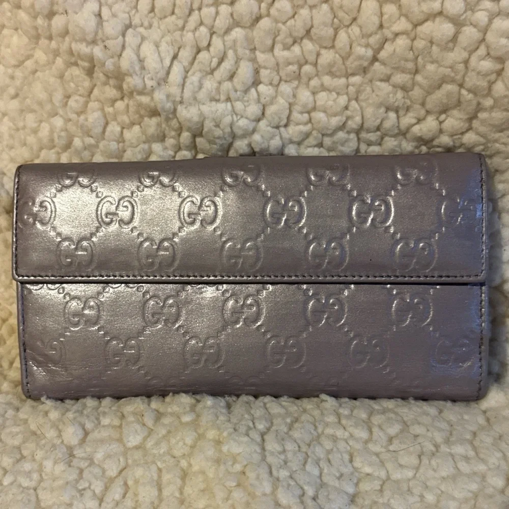 Gucci Wallet Guccissima Leather Bifold Long Card Heart Logo Lilac - Picture 4 of 8